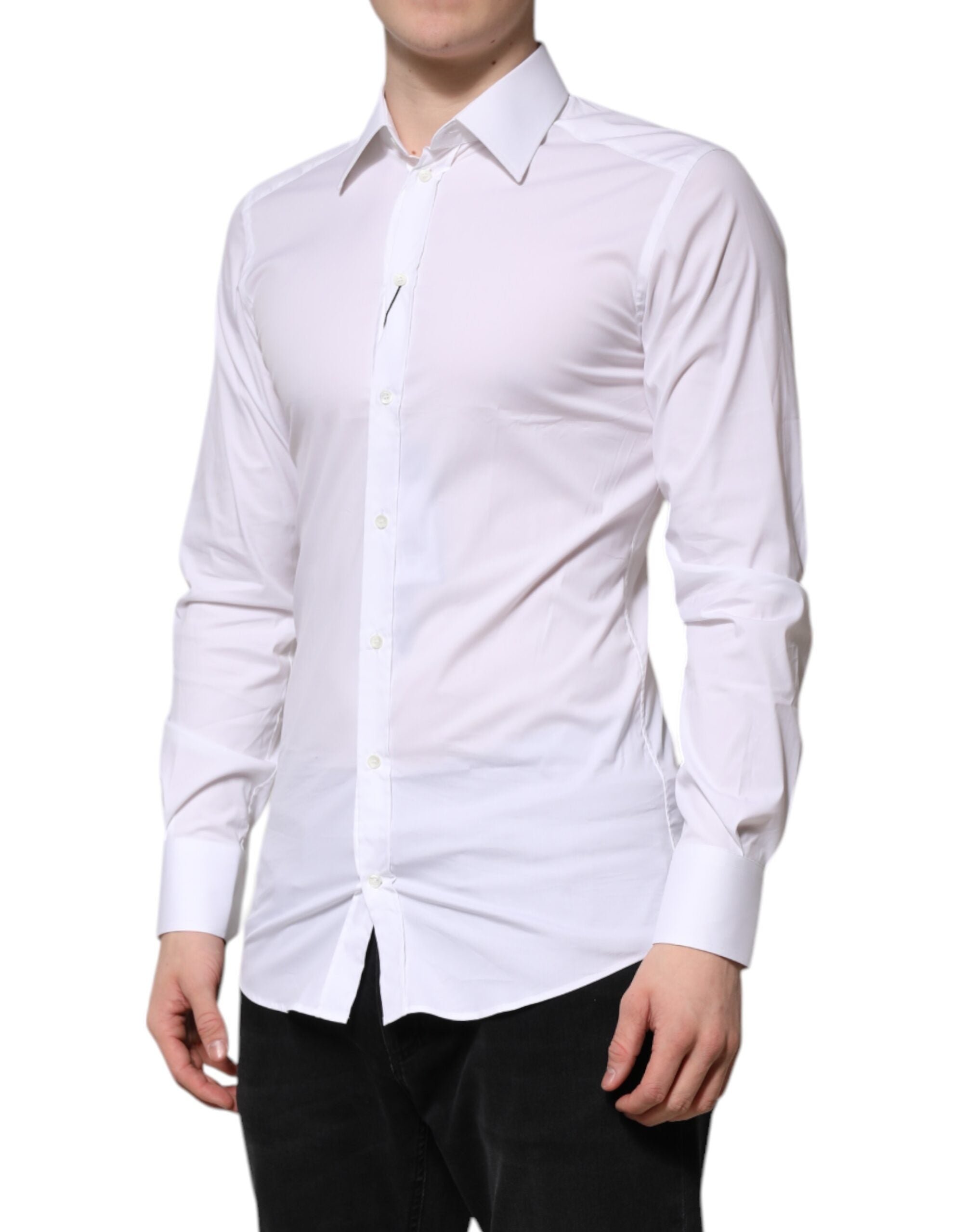 Dolce & Gabbana White Cotton GOLD Long Sleeves Formal Shirt